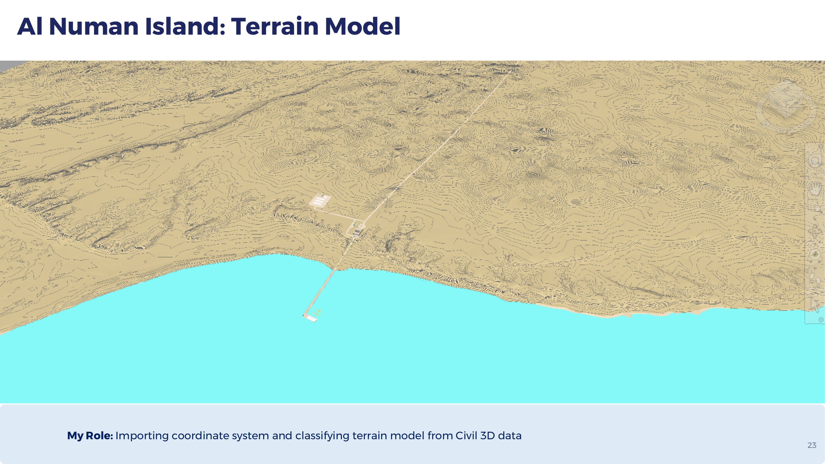 Terrain model imported and classified from Civil 3D survey data